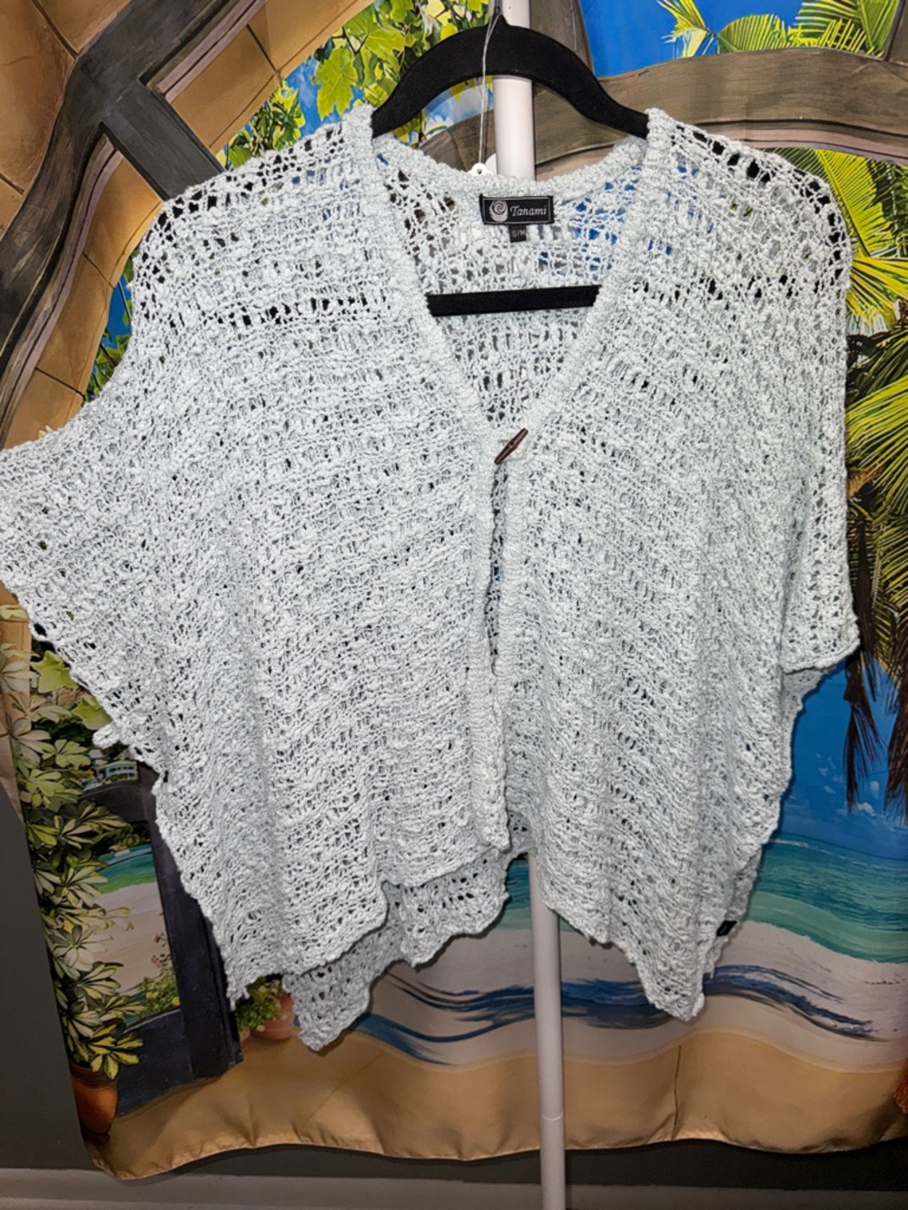 Open-Knit Cape Sweater - Light Blue